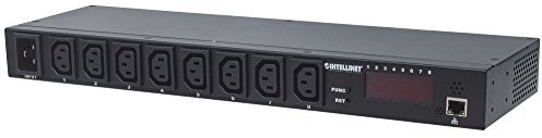 Intellinet 19 8-fach IP-Steckdosenleiste Smart PDU mit C13-Kaltgerätesteckdosen Kontrolliert Strom sowie Temperatur und Luftfeuchtigkeit C20-Stromeingang HE schwarz 163682