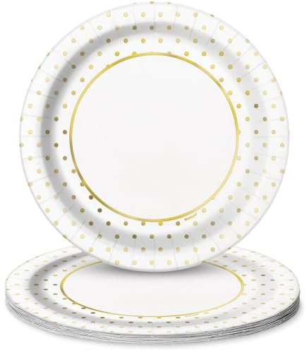 Unique Party 72575 9 Round Dinner Elegant Gold Dots Design | Party Foil Board, Large Paper Plates