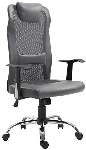 Vinsetto Office Chair, Computer Desk Chair, Mesh and PU Leather Swivel Chair with Adjustable Height and Rolling Wheels for Home Office Work Study, Grey