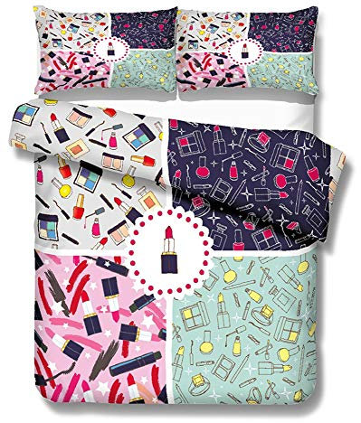 Copripiumino E Federa Cosmetici Della Ragazza Farfalla In Cotone Poliestere-taglia Unica Matrimoniale Con Chiusura Lampo Chiusura Antiallergica Set Biancheria Da Letto (Double(200x200cm),rossetto)
