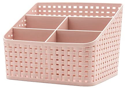 Fai Top Storage Basket, Cosmetic Box Organiser,Plastic Storage Box Desktop 5 Grid Sub-grid Storage Case Multi-function Storage for Desktop Office Bedroom Countertop Home Kitchen-Pink