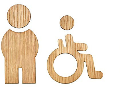 Pictogramme en bois homme et handicapé, silhouettes découpées 120 mm de hauteur, logo pour toilettes, wc, douches, vestiaires…