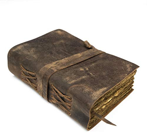 NomadCraftsCo. Leder-Tagebuch - Vintage Leder-Tagebuch mit Lesezeichen, Buch der Schatten, Grimoire-Tagebuch, Hexen-Tagebuch, Vintage-Tagebuch für Männer und Frauen, 200 g/m², antikes Büttenrandpapier
