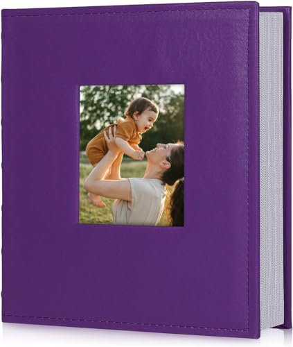 RECUTMS Fotobuch 15.2 x 10.2 cm großes Fotoalbum für 200 Fotos, weiße Papierseiten, kleine Fotoalben, personalisierte Geschenke für Freund, Premium-Ledereinband, Familie, Kinder, Urlaubsalben (lila)