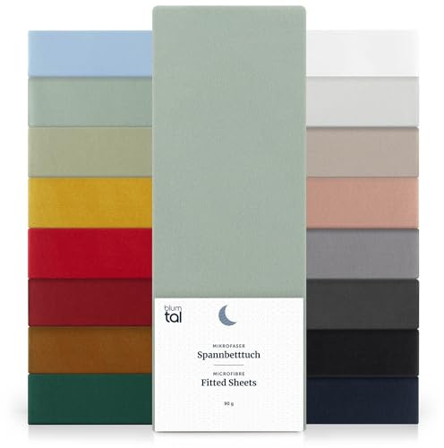 Blumtal® 2er Set Spannbettlaken 80x200x30cm aus Microfaser - Oekotex zertifiziertes Bettlaken Spannbettlaken in Summer Green - Grün