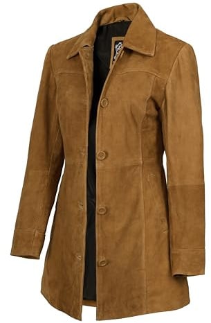 fjackets Veste en cuir pour femme – Manteau de voiture en cuir d'agneau véritable pour femme – Manteau long en cuir avec fermeture à bouton