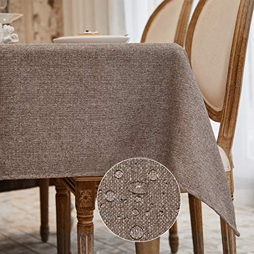WAITER TREE Tischdecke leinen Hochwertig Tischdecke Abwaschbar Tischtuch Pflegeleichte Tischdecke Leinenoptik Wasserdicht Tischdecke Lotuseffekt Reisbraun 120 x 160 cm