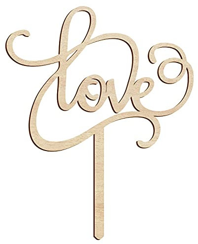 Tortenaufsatz Love 12 x 15 cm Tortendeko aus Eco-Holz Hochzeit Cake Topper (Braun)