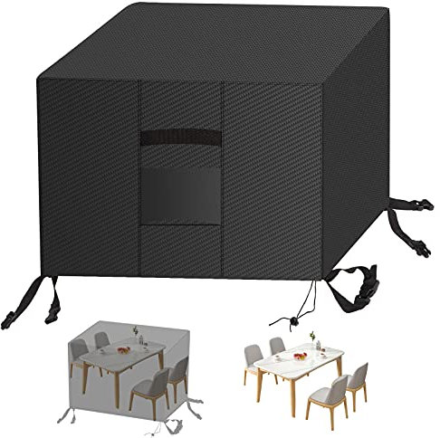 MEEYI Gartenmöbel Abdeckung 115x115x74cm, Gartenabdeckungen mit Belüftungsöffnungen 420D Oxford Gewebe Wasserdicht Winddicht UV-Beständiges für Gartentische und Möbelsets, Schwarz