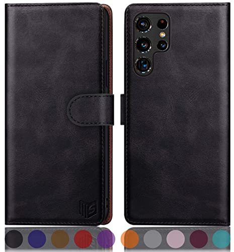 SUANPOT [RFID Schutz für Samsung S22 Ultra hülle PU Leder handyhülle Lederhülle klapphülle Kartenfach Flip Phone Case Cover für Samsung S22 Ultra handyhülle Schwarz