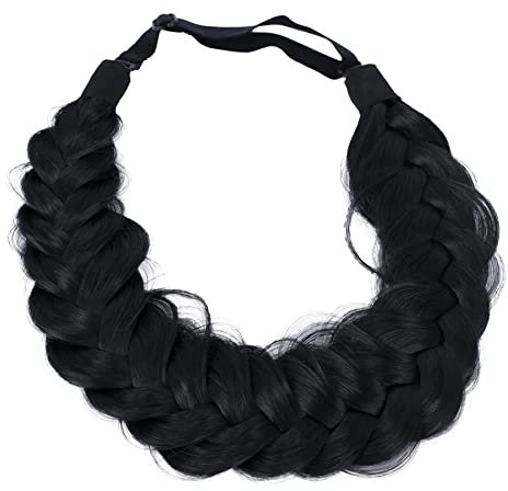 CAISHA Zopf Haarteil Haarband Stirnband Haarschmuck Geflochten Schwarz HZ200