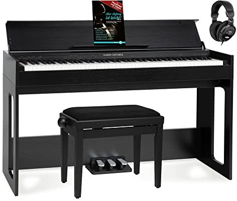 Classic Cantabile DP-S1 SM E-Piano Set - 88 gewichtete Tasten mit Hammermechanik und Anschlagdynamik - 10 Klänge - Slimline-Design - Spar-Set inkl. Klavierbank, Kopfhörer & Schule - Schwarz matt