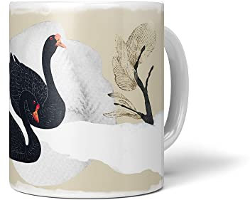 Dekorative Tasse mit schönem Vogel Motiv schwarzer Schwan Kunstvoll Japanisch Design