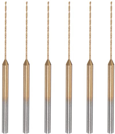 sourcing map 6Pcs Mini Twist Drill Bit, 0.6mm Micro Engraving Drill Bits, High-Speed Steel 2.35mm Shank Titanium Coated for DIY Resin, Amber and Wood