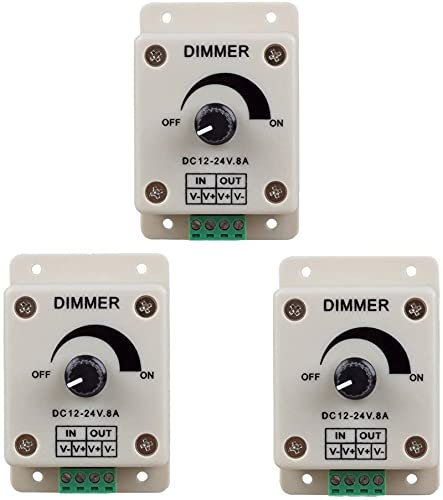 DEWIN Dimming Controller, 3 Pcs DC12-24V 8Amp 0%-100% PWM Dimming Controller for LED Light Ribbon Light Tape Light Dimmer
