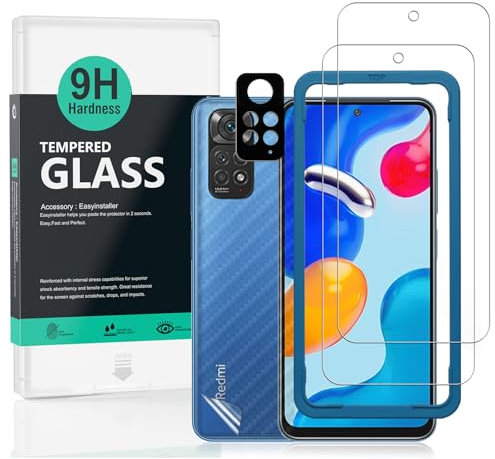 Ibywind Verre Trempé de Protection compatible avec Redmi Note 11S 4G 6.43,avec Métal Protecteur D'écran de Caméra,Protection arrière Effet Fibre de Carbone,avec Une kit d'installation Facile
