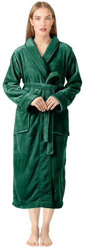 NY Threads Damen-Bademantel, Fleece, Schalkragen, lang, Plüsch, Bademantel, Grün, X-Large