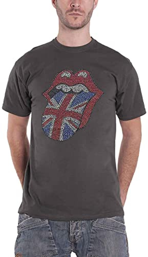 The Rolling Stones Unisex Rolling Stones Classic Tongue UK Rhinestone Unisex Charcoal T Shirt T-Shirt (Pack of 1)