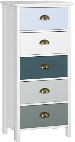 HOMCOM Slim Storage Cabinet Organiser, Chest of Drawers, 5-Drawer Dresser with Metal Handle for Living Room, Bedroom, Blue