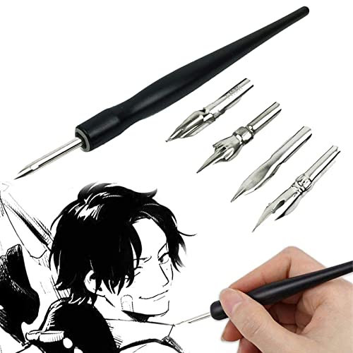 Plume de Calligraphie, Porte Plume, Kit de Calligraphie Plume, Porte-Plume de Dip Quill Pen, Plumes pour Porte Plume, Avec 1 Porte-Stylos Dip Calligraphie et 5 Plumes, pour Dessin Croquis Cartographie