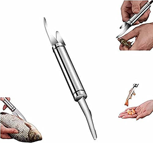 NARBOR 5 In 1 Multifunctional Shrimp Line Fish Maw Knife,2022 New Stainless Steel Double - Row Knife Blade Fish Scale Planer