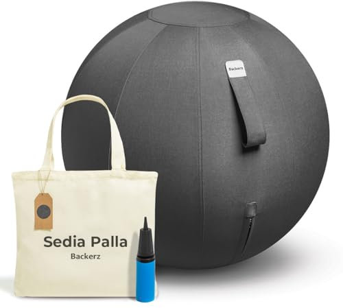 Backerz Sitzball 75 cm - Ergonomische Sitzmöbel für Büro und Heimbüro - Langlebiger Stoff, Gymnastikball - Fitness-Ball, Ballstuhl mit Ballauflage - Waschbarer Leinenbezug - Schwarz