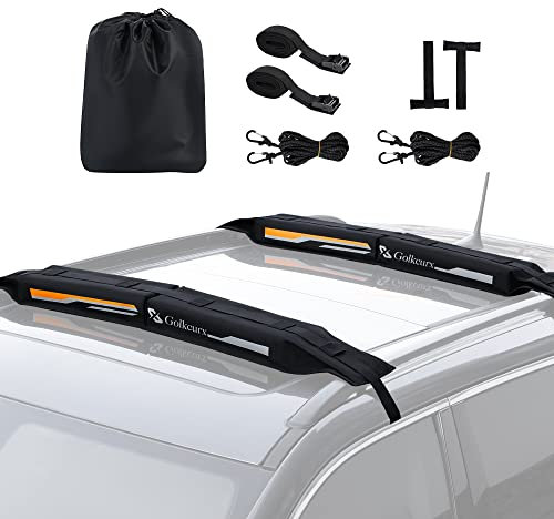 Golkcurx Universelle weiche Dachträger-Pads für Kajak, Surfbrett, SUP, Kanu, Snowboard, mit 2 x 4,5 m Spanngurten und 1 x Aufbewahrungstasche, schwarz