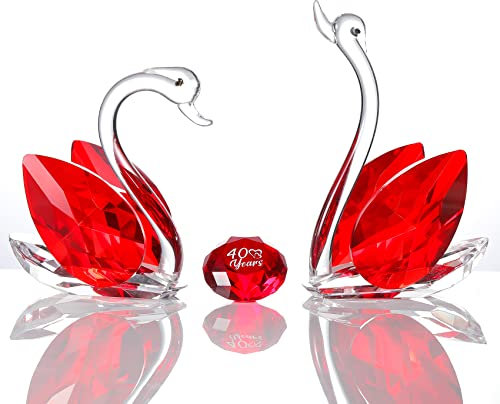 Ornalrist Set of 2 Crystal Red Swans 40th Anniversary Wedding Gifts for Parents Glass Animals Collectibles Figurines Keepsakes 40 Years of Marriage Presents for Couple Unique Ornament for Home Decor