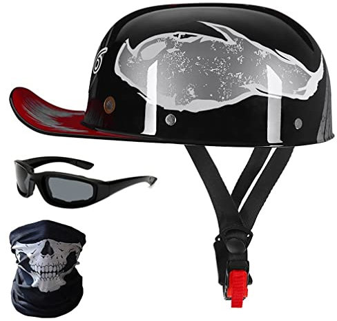 Motorrad-Halbhelme Mit Brille Und Gesichtsabdeckung, Retro-Schirmmütze Halbschale, Halbschalenhelm, DOT/ECE-geprüfter Vintage-Helm Im Deutschen Stil Für Männer Und Frauen (M/L/XL)