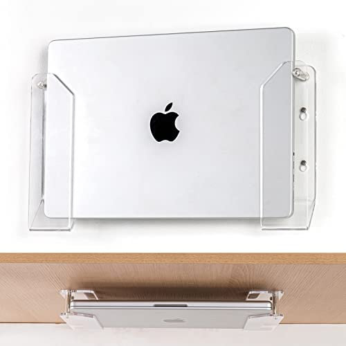 SIPRDE Wall Mount Laptop Holder - Also Available as an Under Desk Laptop Mount, Clear Acrylic, with Adhesive & Screw, for Macbooks, Surface, Keyboards, Switch, Tablets & More
