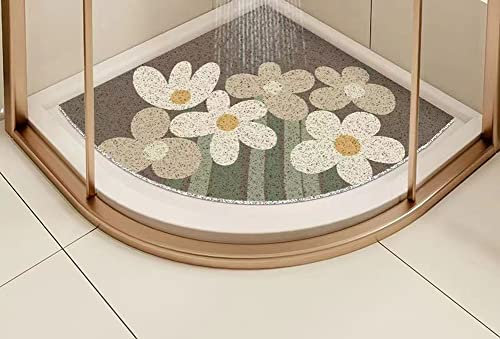 Eck-Duschmatte, Luffa-Badteppich, fächerförmig, gebogener Teppich für Innendusche, Viertelkreis-Badematten mit Ablauf, waschbare Badematte, rutschfest