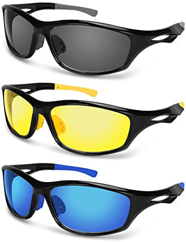 Jeemeele Motorradbrillen, 3 Paar Dirtbike-Brillen, polarisierte Sonnenbrille, ATV-Brille, Reitbrille, polarisierte Sport-Sonnenbrille für Männer und Frauen, Laufen, Radfahren, Angeln, Golf, Surfen,
