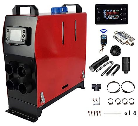 FARUTA Chauffage Diesel 4 Trous de Sortie 5KW 12V Portable Tout-en-Un Air Parking Heater pour Camping-Car Camion Camping-Car remorque avec écran LCD et télécommande,Rouge