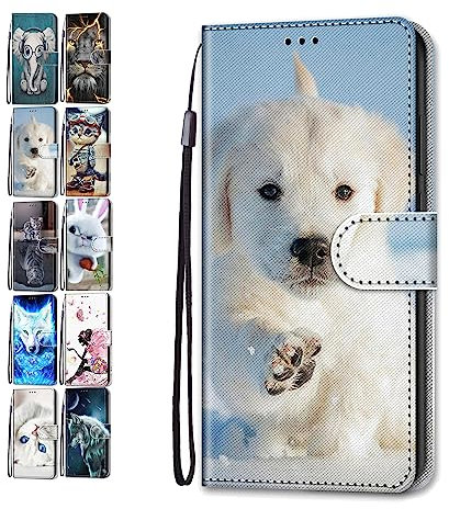 Portefeuille Coque pour Samsung Galaxy A12 4G 5G Cuir Flip Case Cover Motif avec Fentes de Carte Pochette a Rabat Protecteur Etui Housse - Chien