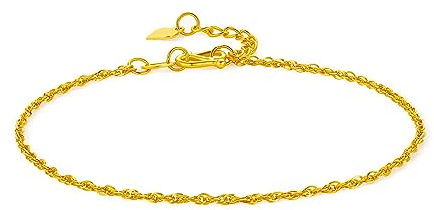 24K Gold Armband für Damen Twist Armbänder 24 Karat Armkette Verstellbar Armbander Wasserfest Armreif Eleganter Kettenarmbänder Layered Kettenarmband 999 Gold Schmuck Geschenk Frauen Freundin 18cm