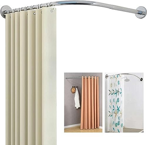 FLTRGO Estensibile Bastone Tenda Doccia a Pressione Angolare, Bastone Tenda Doccia Curvo Regolabile Forma L, Acciaio Inox Asta Telescopica, Foratura/Nessuna Foratura