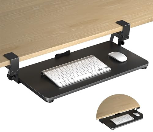 XINLEI Tastaturablage unter dem Schreibtisch, große C-Klemme, 65,5 cm (75,6 cm inklusive Klemmen) x 31,1 cm, ausziehbare Plattform, Computerschublade, herausziehbare Tastatur- und Mausablage, DSF4