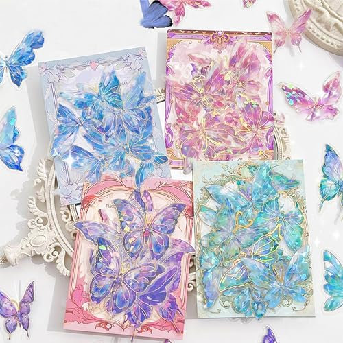 80 Stück Schmetterling Aufkleber, Transparente Dekorative Aufkleber Wasserfest Scrapbooking Sticker Set, PET Aufkleber Schmetterlinge für DIY Fotoalbum Tagebuch Scrapbooking Gepäck Kalender Wand