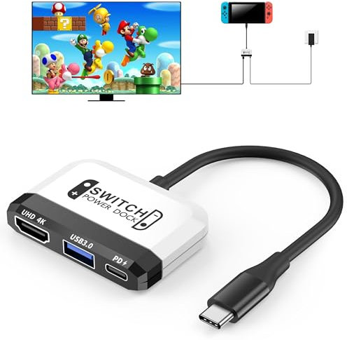 Switch Dock per Nintendo Switch/OLED, 3 in 1 Switch TV Adattatore con 4K HDMI, USB 3.0 Port, Type C 100W PD, Portable Docking Station Travel per Nintendo Switch/Switch OLED (bianca)