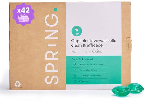 SPRiNG - Capsules Lave-Vaisselle - x42 Capsules - Cycles Courts - Efficace sur les Tâches Difficiles