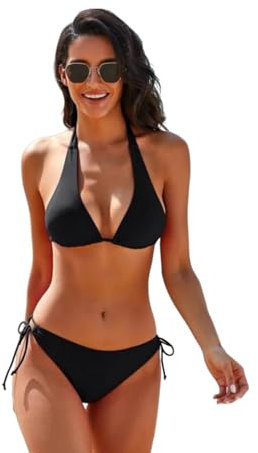 CHUANGOU Costume da Bagno Donna Due Pezzi Chic Regolabile Ties-up Triangolo Bikini Top Costumi Donna Due Pezzi Vita Bassa Bikini Fondo da Spiaggia(M)
