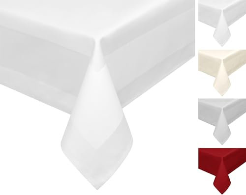 BEAUTEX Damast Tischdecke, 100% mercerisierte Vollzwirn Baumwolle, Gastronomie Tischwäsche (Farbe: Weiß, Größe: Tischdecke eckig 130x220 cm)