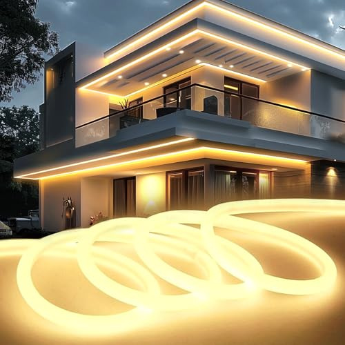 KSIBNW LED Strip Streifen Neutralweiß 230V, 10M Neon LED Strip Innen IP65 Wasserdichte 320° Glühen LED Band Aussenbereich Mit Netzteil Lichterkette Lichtband DIY Flexible für Zimmer Deko, Küche, Party