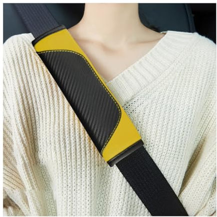 Ziciner Auto-Sicherheitsgurt-Abdeckung, weiches Karbonfaser-Leder, Sicherheitsgurt-Pads, atmungsaktives Gurtpolster schützt Nacken und Schultern, universelles Autozubehör (Schwarz und Gelb), 2 Stück