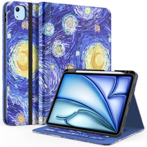 ZoneFoker Schutzhülle für iPad Air 11 Zoll M3/M2 (2025/2024), iPad Air 5. / 4. Generation 10,9 Zoll (2022/2020), iPad Pro 11 (4. / 3. / 2. / 1. Gen), Multi-Winkel-Ständer mit Stifthalter, Sternennacht