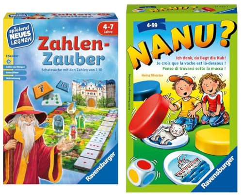 Ravensburger 24964 - Zahlen-Zauber - Spielen und Lernen für Kinder & 23063 - Nanu? Mitbringspiel für 2-4 Spieler, Merkspiel ab 4 Jahren, kompaktes Format, Reisespiel, Würfelspiel