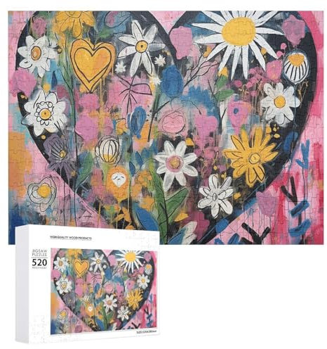 Love Heart Art Puzzles 520 Pieces Personalized Jigsaw Puzzles Love Heart Art Photo Puzzle Challenging Picture Puzzle for Adults Personaliz Jigsaw with Storage Bag (20.5 X 15)
