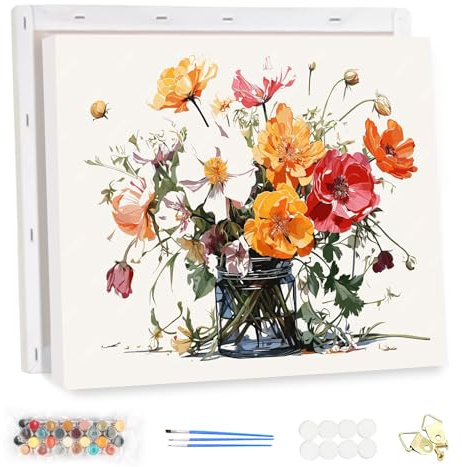 MEIYUDA Encadré Peinture par Numero Adulte Fleur Aquarelle, DIY Kit Peinture, Pinceaux Peinture de Dessin de Pigment Acrylique, Loisirs Créatifs Adultes Decoration Maison Cadeau 40x30cm