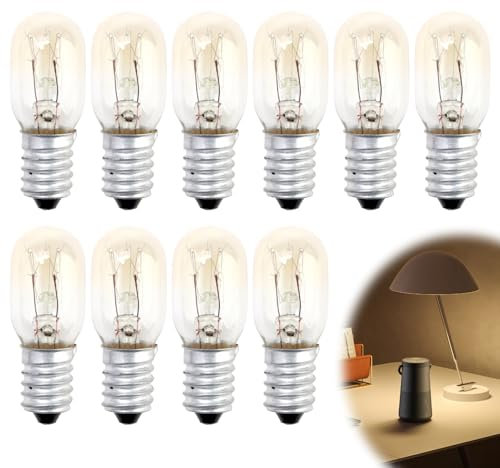 10 Pack 15W E14 Screw Salt Lamp Bulbs Fridge Bulb 240V Mini Xmas Wax Warmer Light Bulb Warm White 2700K Incandescent Bulbs Small for Edison Screw for Pygmy Freezer Himalayan SES Sewing Machine Bulbs