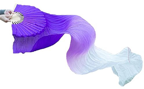 LIbgiubhy Schöne Kunstseide, Bauchtanz-Fächer, Schleier, bunter, batikfarbener Bambus, lange Fächer für Bühnenauftritte, einfach zu kontrollieren